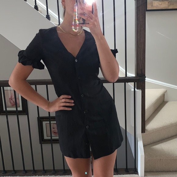 Black Zara Mini Short Sleeve Button Down Dress - Picture 7 of 7